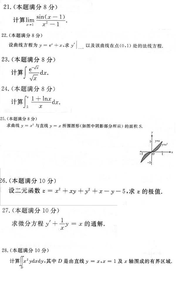 2015年成人高考专升本高等数学（一）真题试题