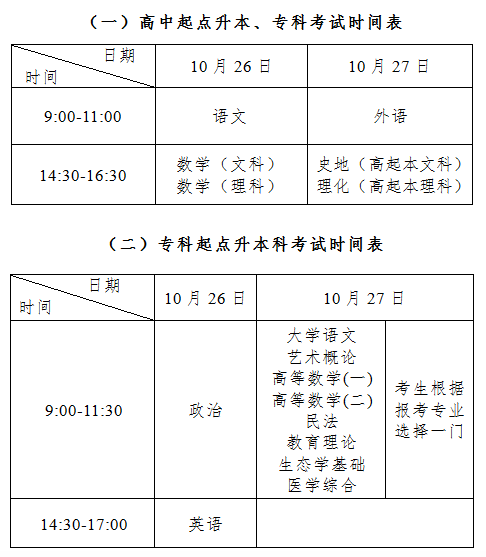 北京成人高考考试时间