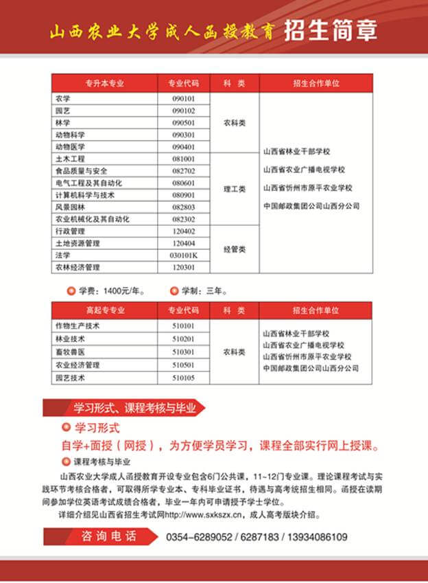 2019年山西农业大学成人函授教育招生简章