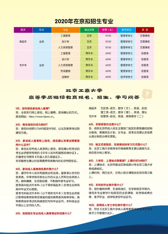 2020年北京工商大学继续教育学院招生简章