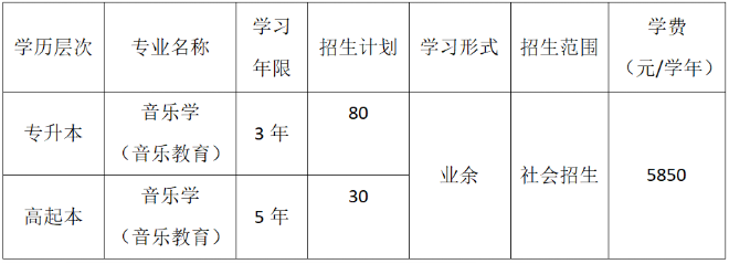 星海音乐学院2021年成人高考招生专业